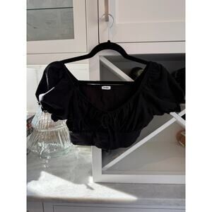 Garage Cropped Ruffled and Puff Short Sleeve Top